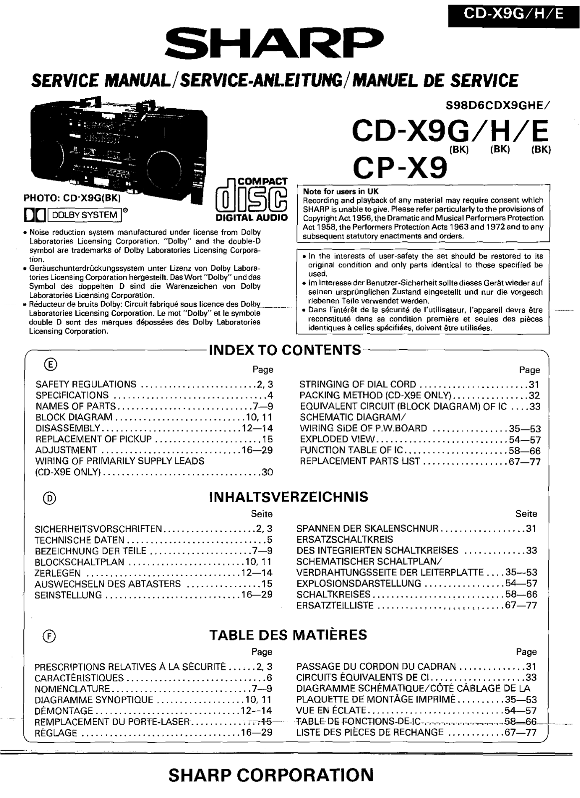 Sharp CDX-9 Service manual