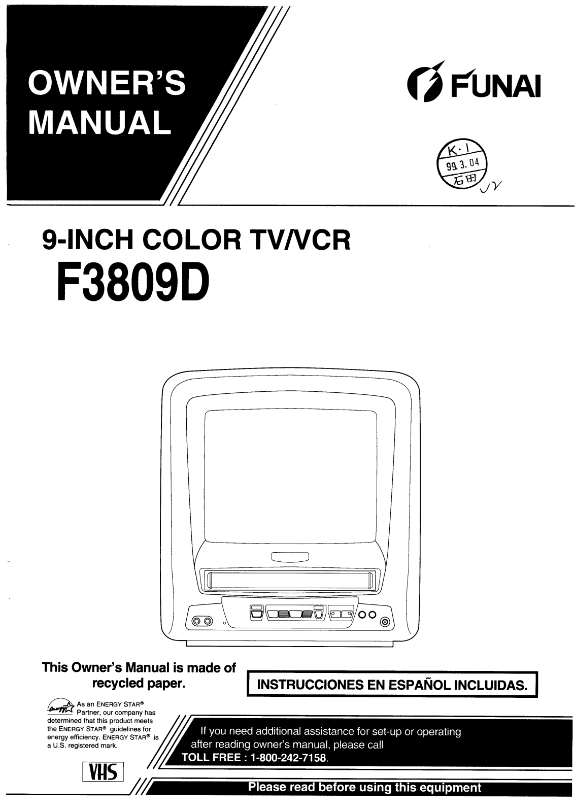 Funai F3809D User Manual