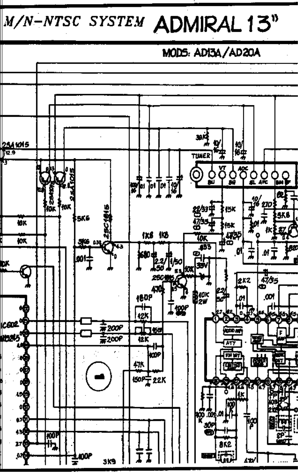 Admiral AD13A, AD20A Schematic