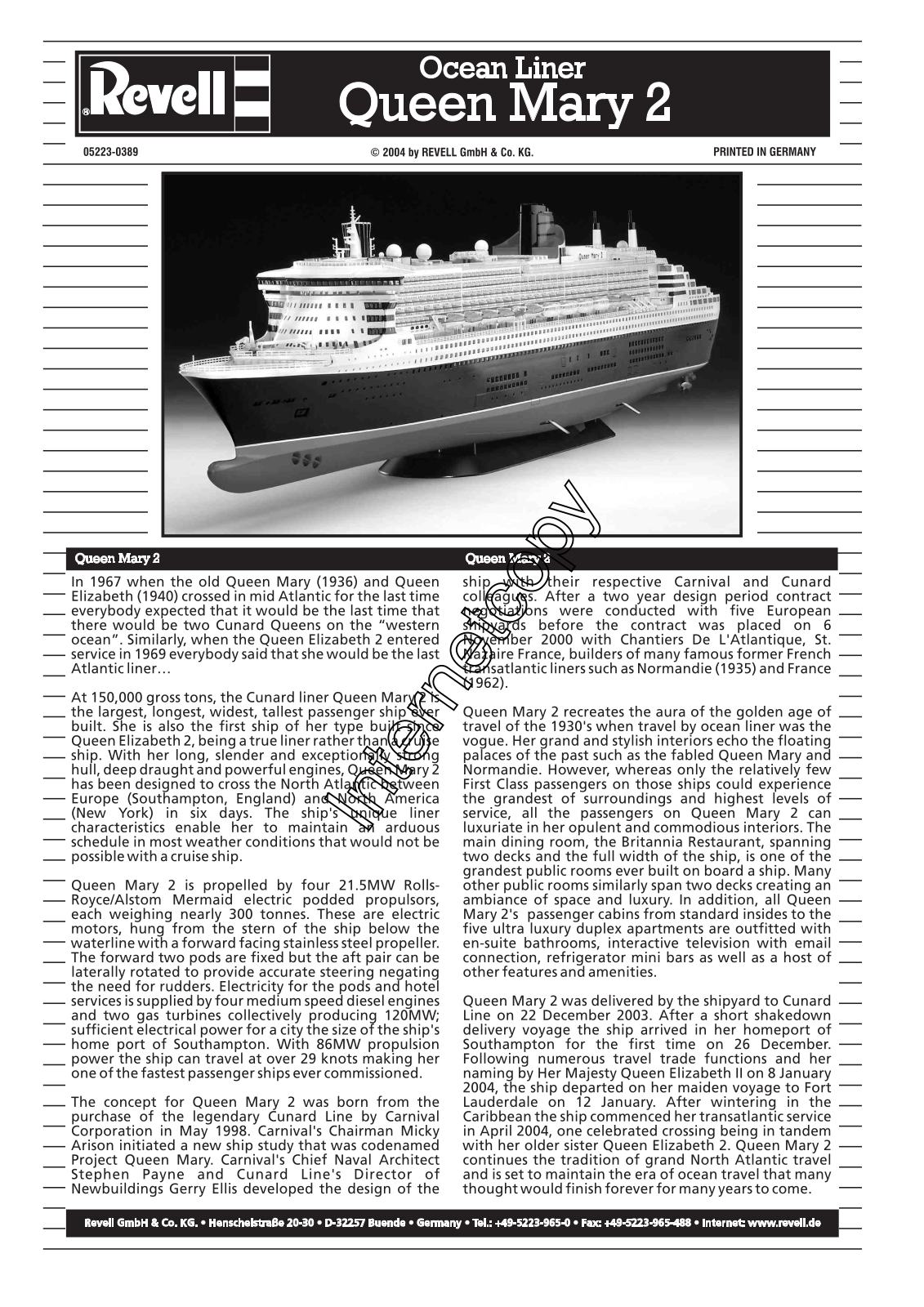 REVELL Queen Mary 2 User Manual