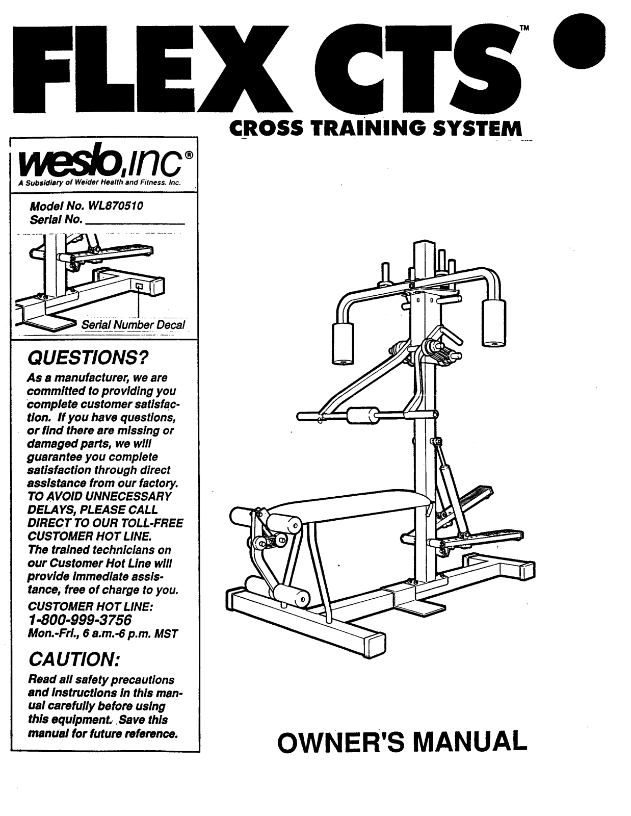 Weslo WL870510 Owner's Manual