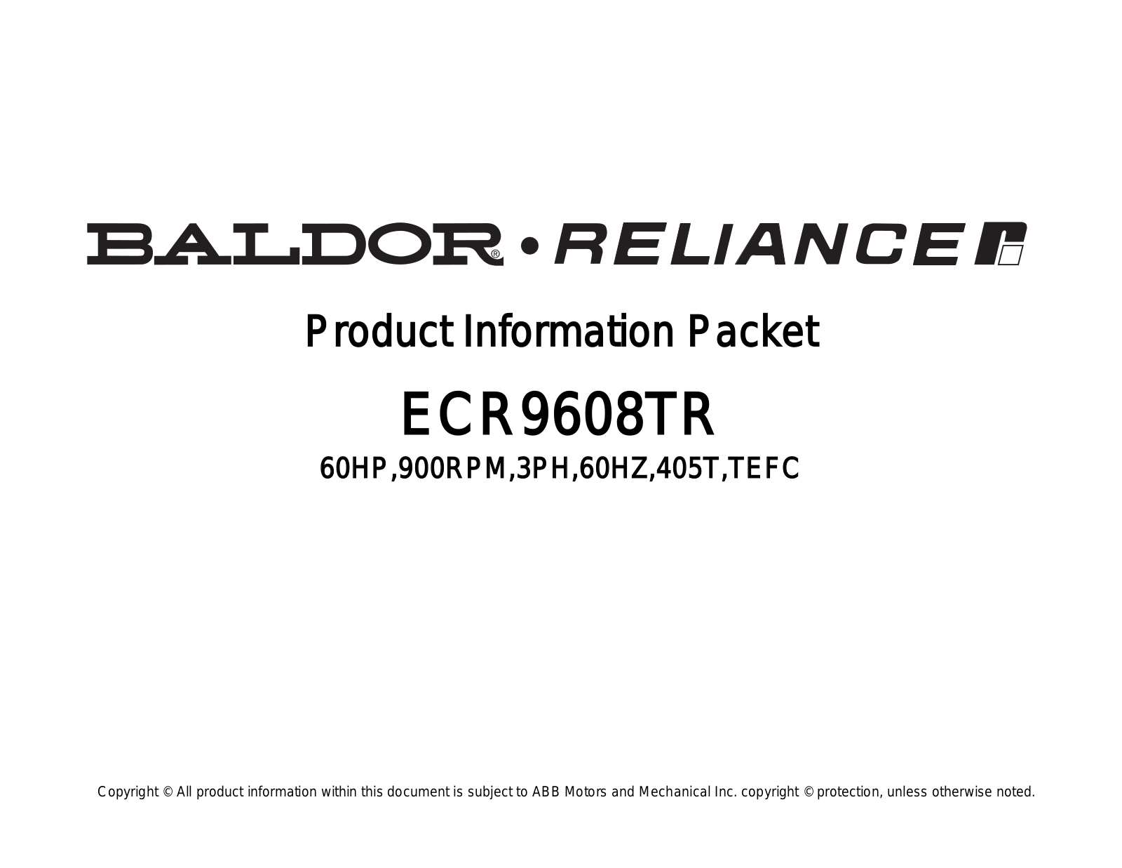 Baldor ECR9608TR Product Information Sheet