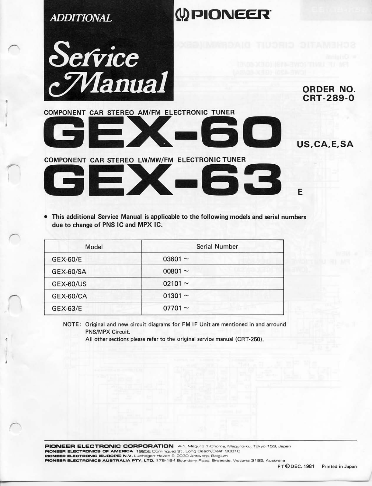Pioneer GEX-60, GEX-63 Service Manual