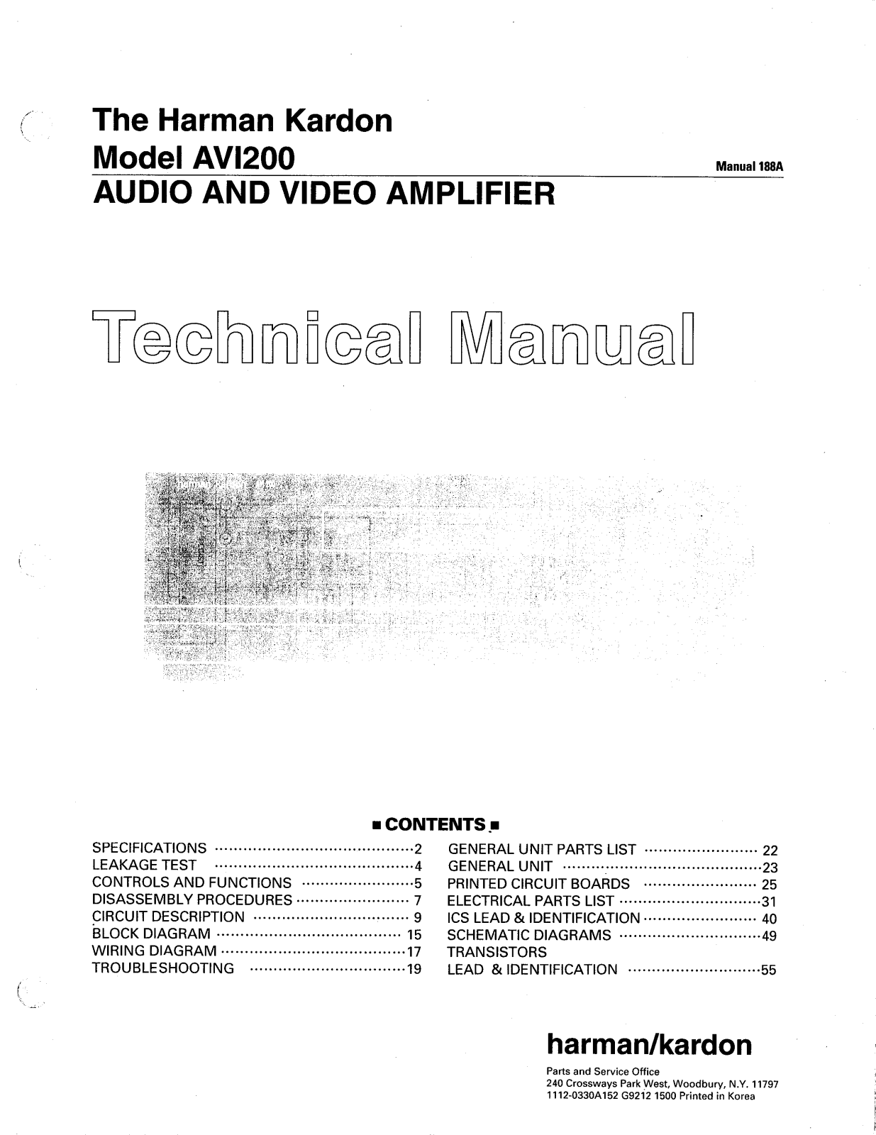 Harman Kardon AVI-200 Service manual