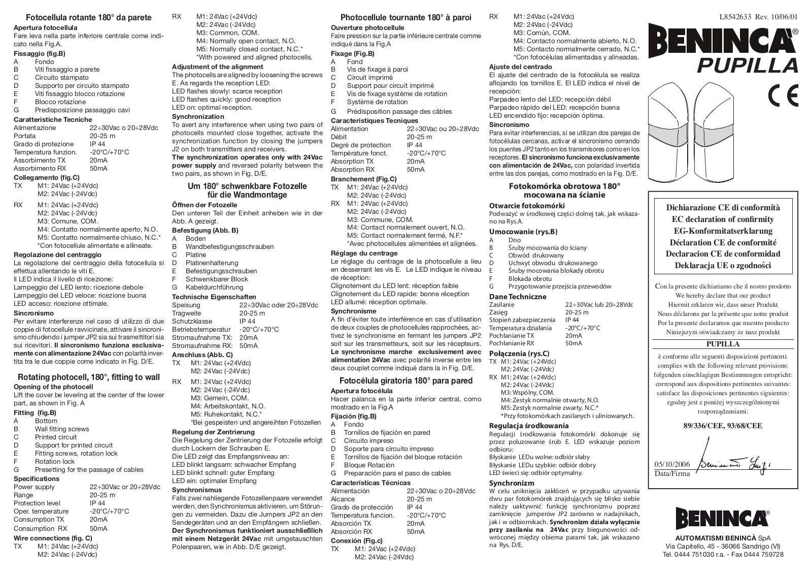 Beninca Pupilla User Manual