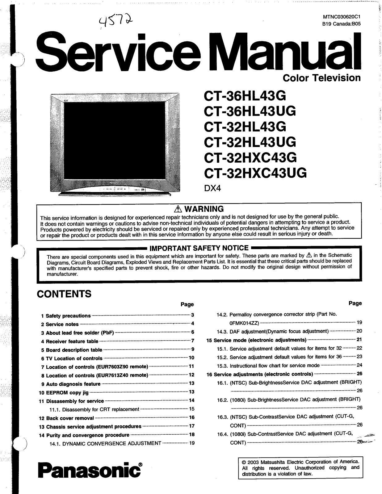Panasonic CT-36HL43, CT-32HL43, CT-32HXC43 Schematic