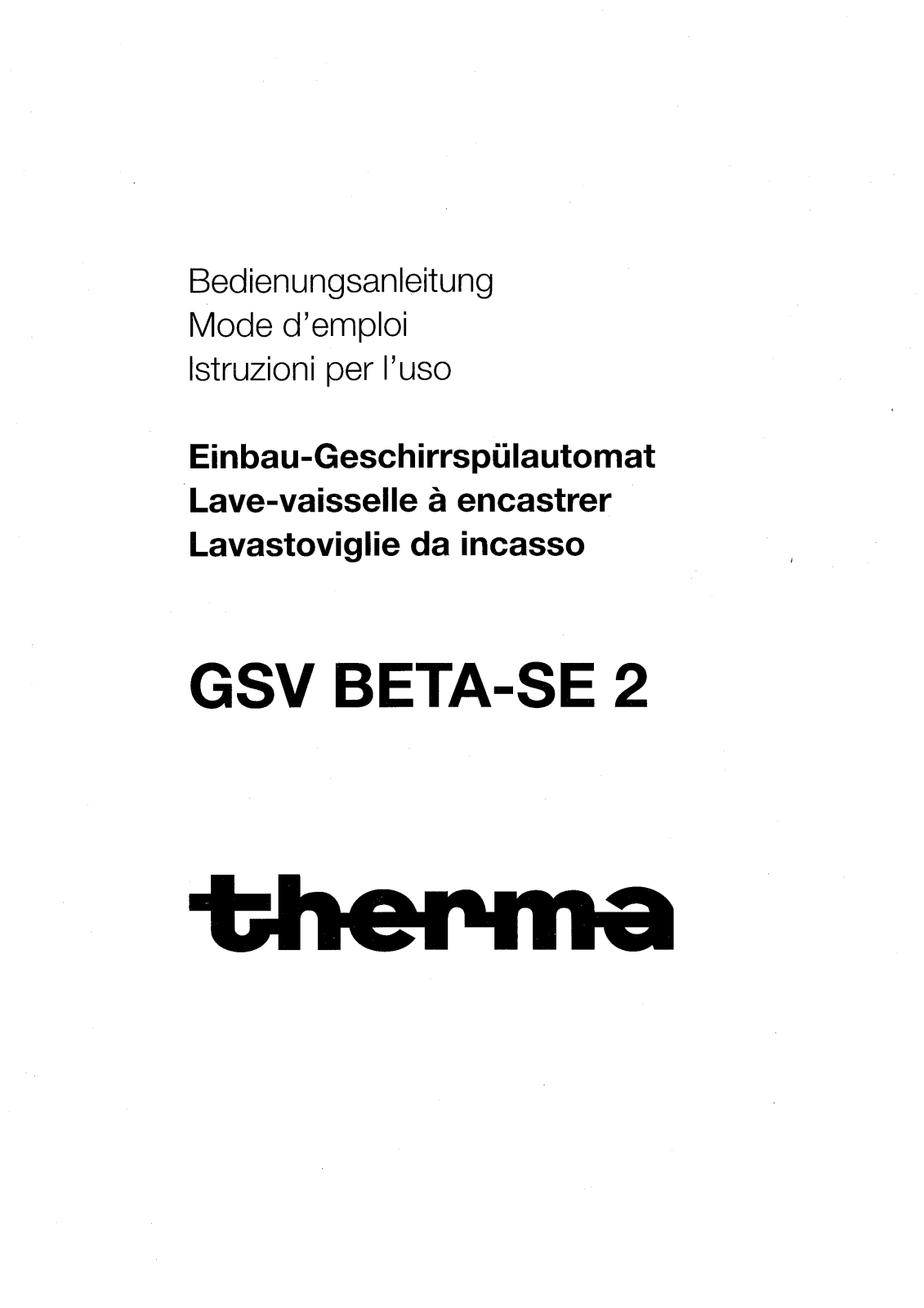 Therma GSV BETA-SE2 User Manual