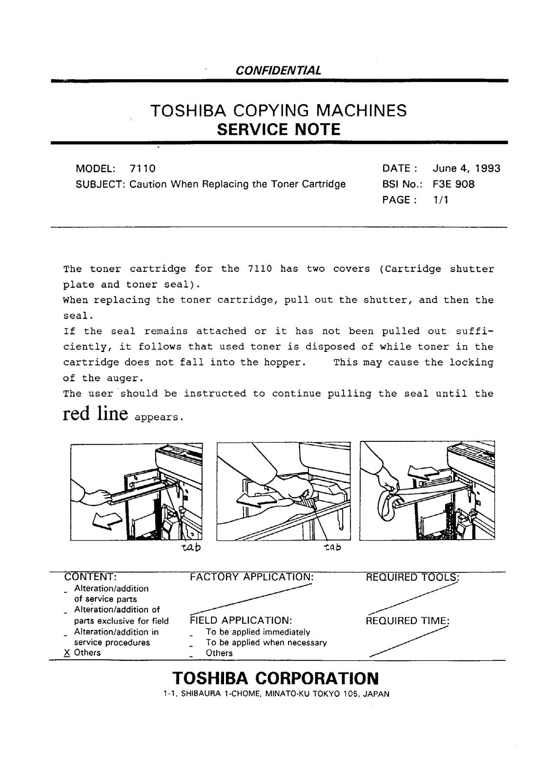 Toshiba f3e908 Service Note