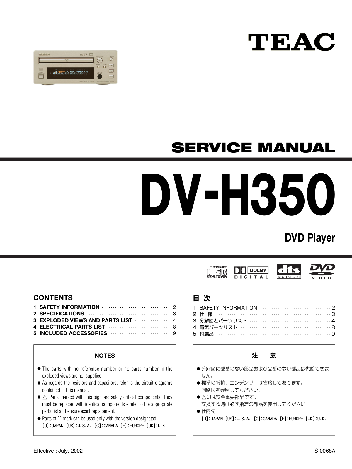 TEAC DVH-350 Service manual