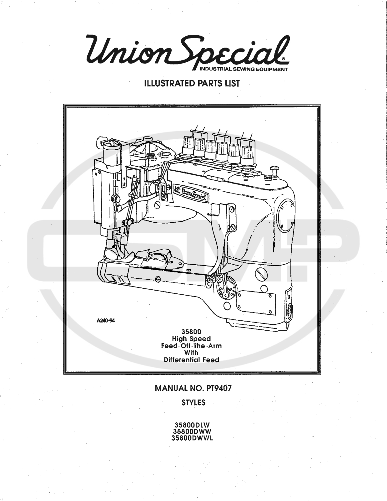 Union Special PT9407 Parts Book