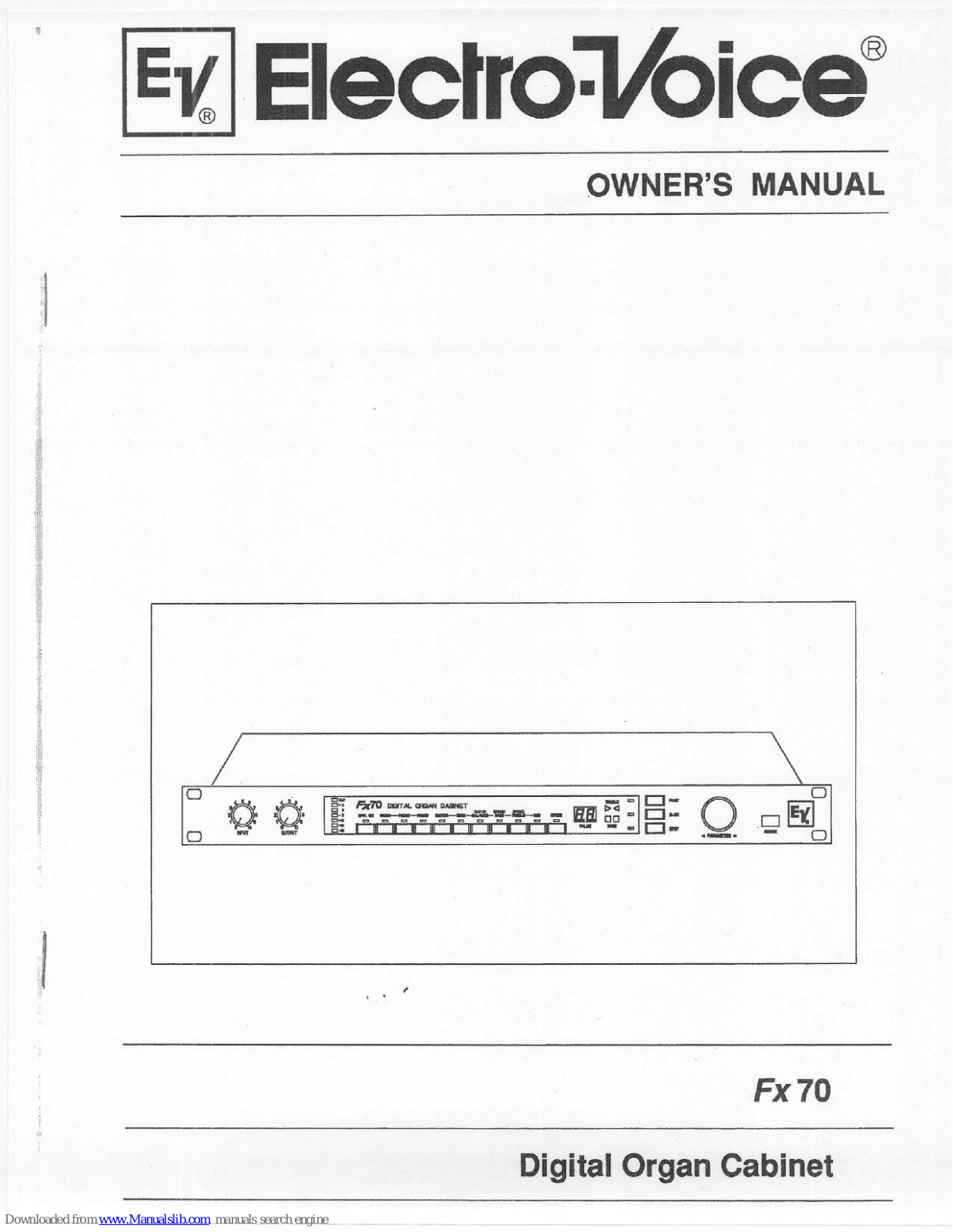 Electro-Voice Digital Organ Cabinet FX 70, FX 70 Owner's Manual