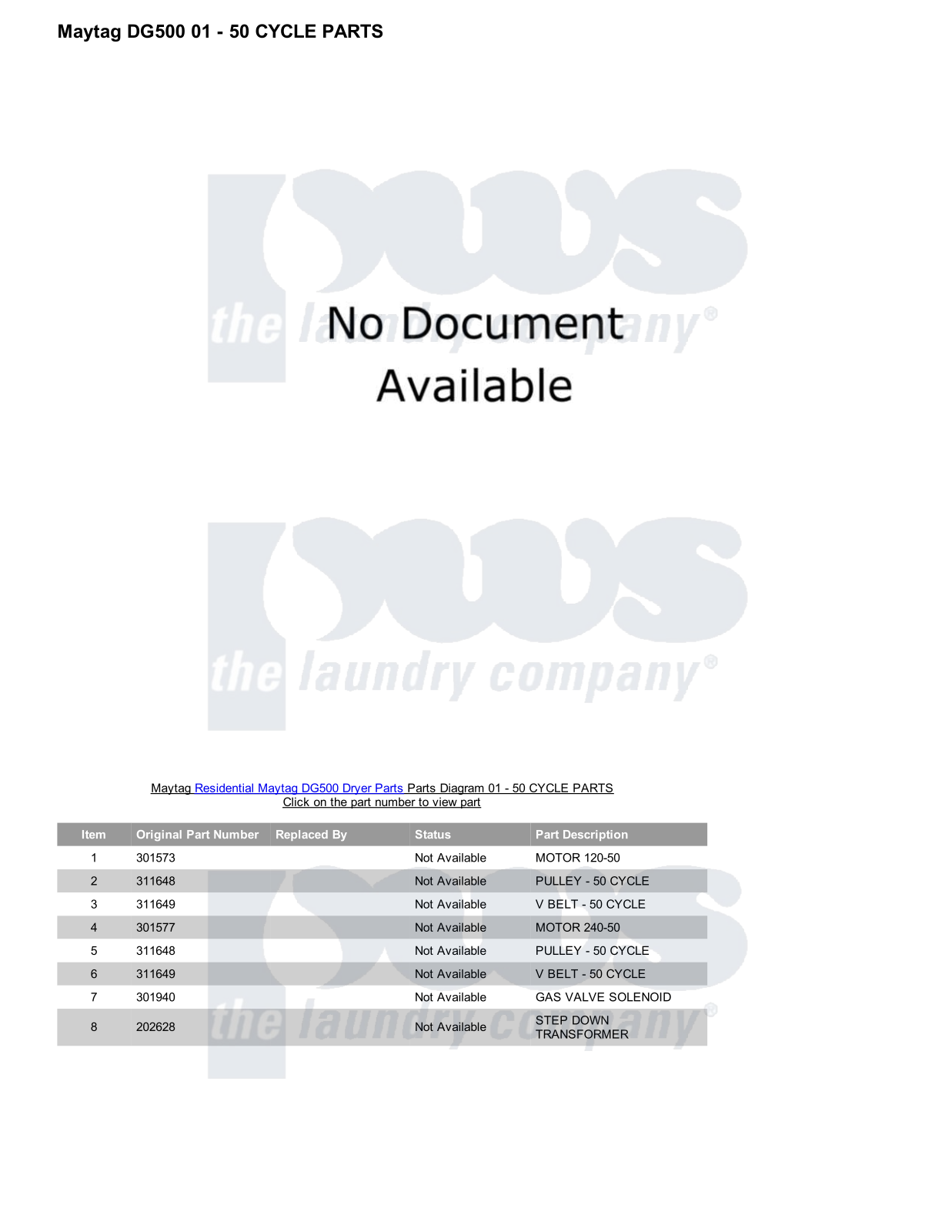 Maytag DG500 Parts Diagram