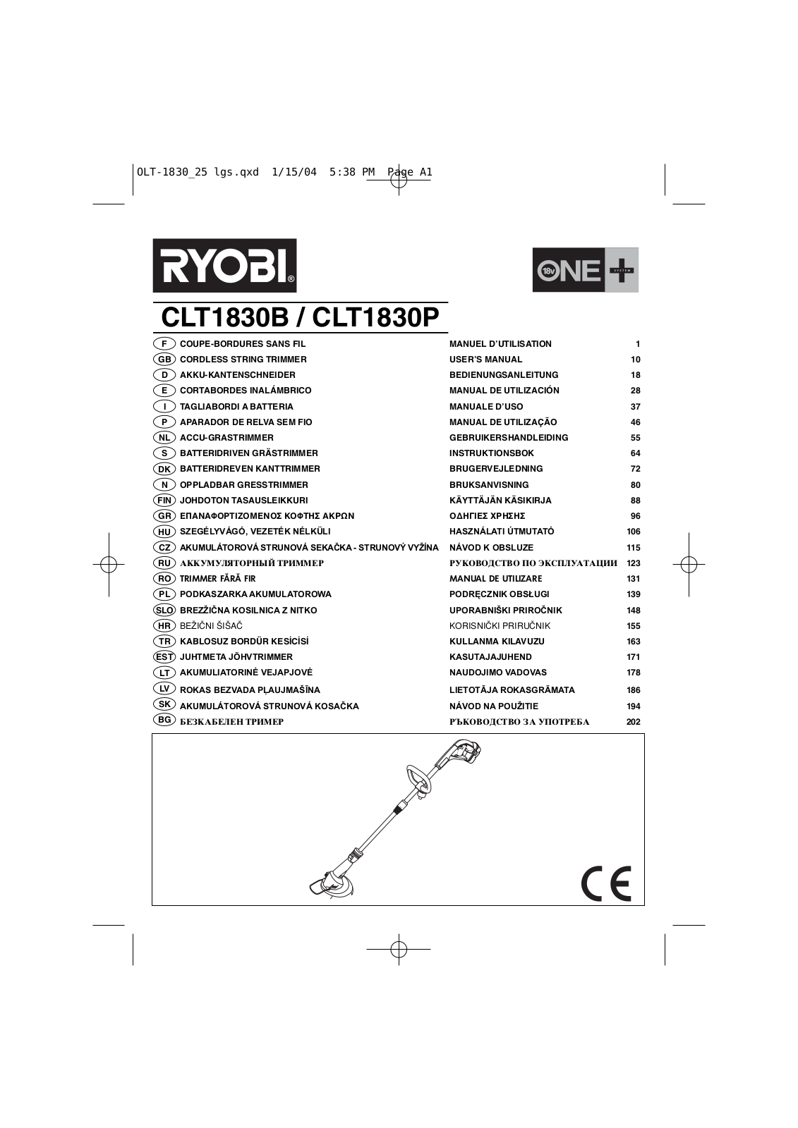 Ryobi CLT1830B, CLT1830P User Manual