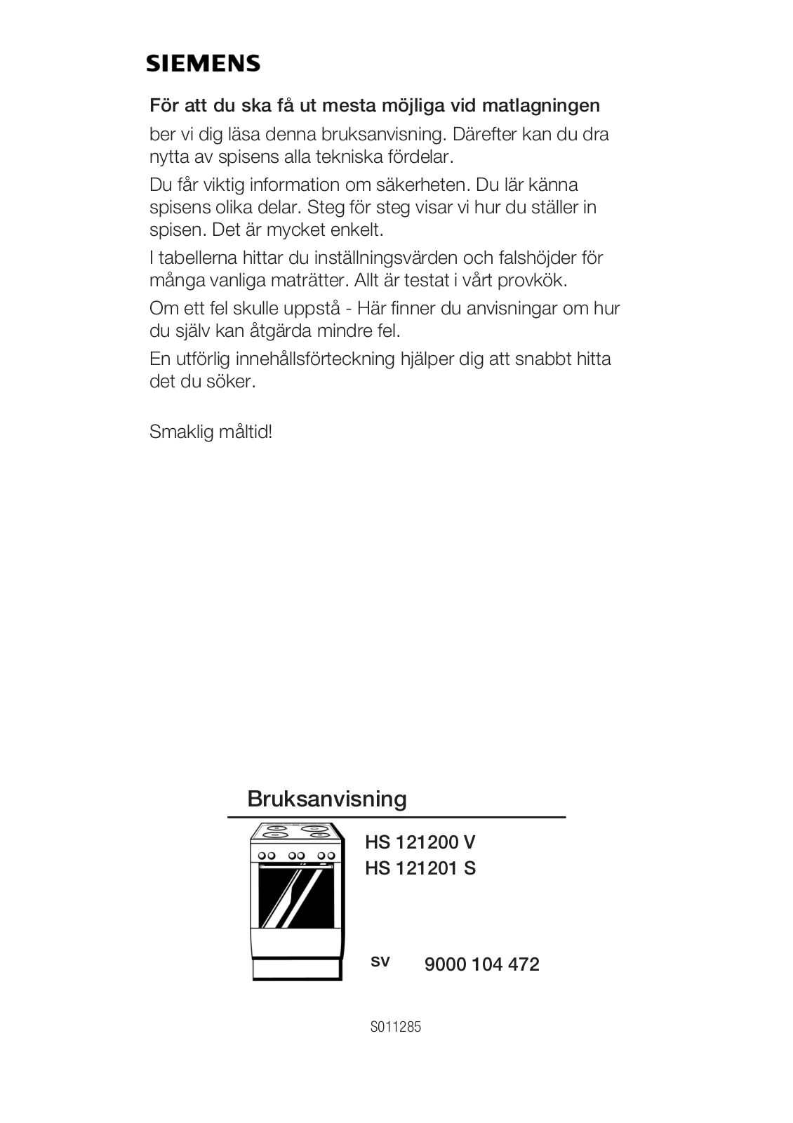 Siemens HS121200V, HS121201S User Manual