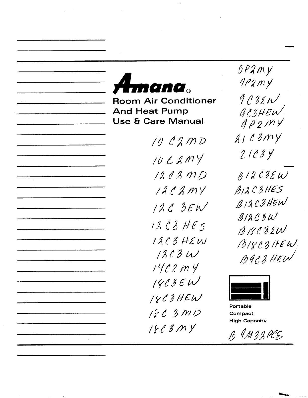 Amana 10C2MD, 10C2MY, 12C2MD, 12C2MY, 12C3W Owner's Manual