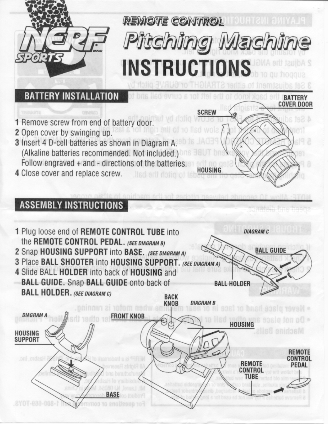 HASBRO Nerf,  Remote Control Pitching Machine User Manual