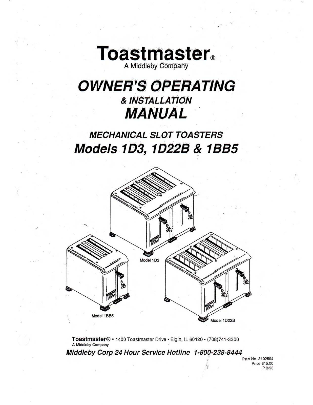 Toastmaster 1BB5 Installation  Manual