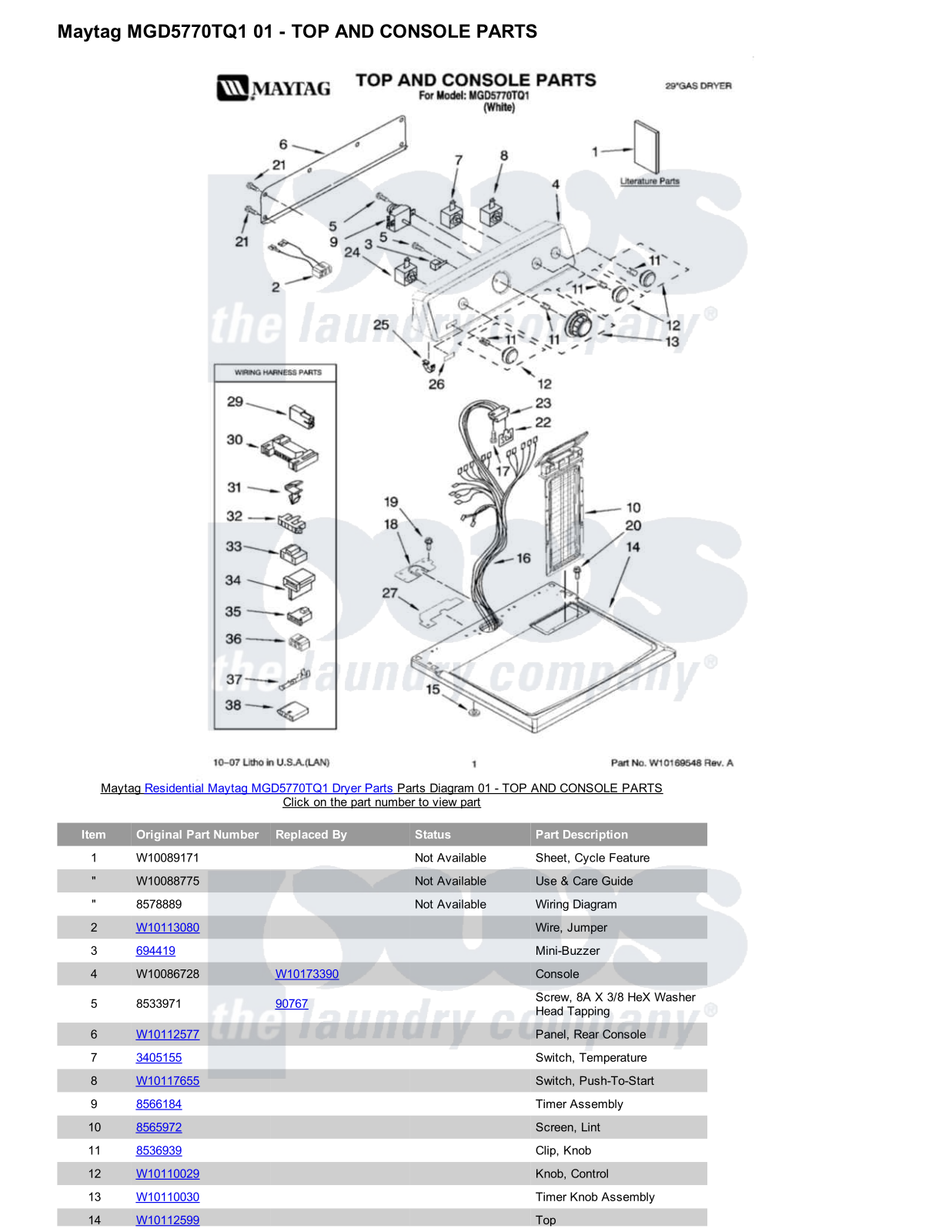 Maytag MGD5770TQ1 Parts Diagram