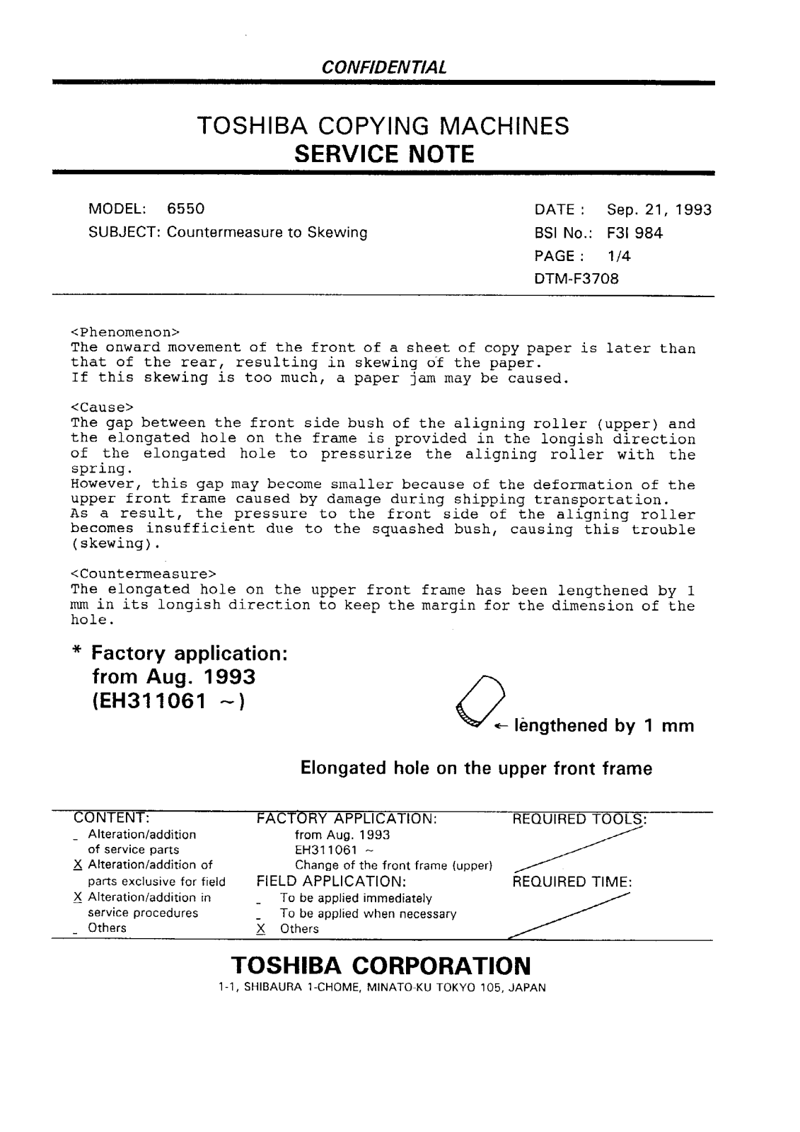 Toshiba f3i984 Service Note