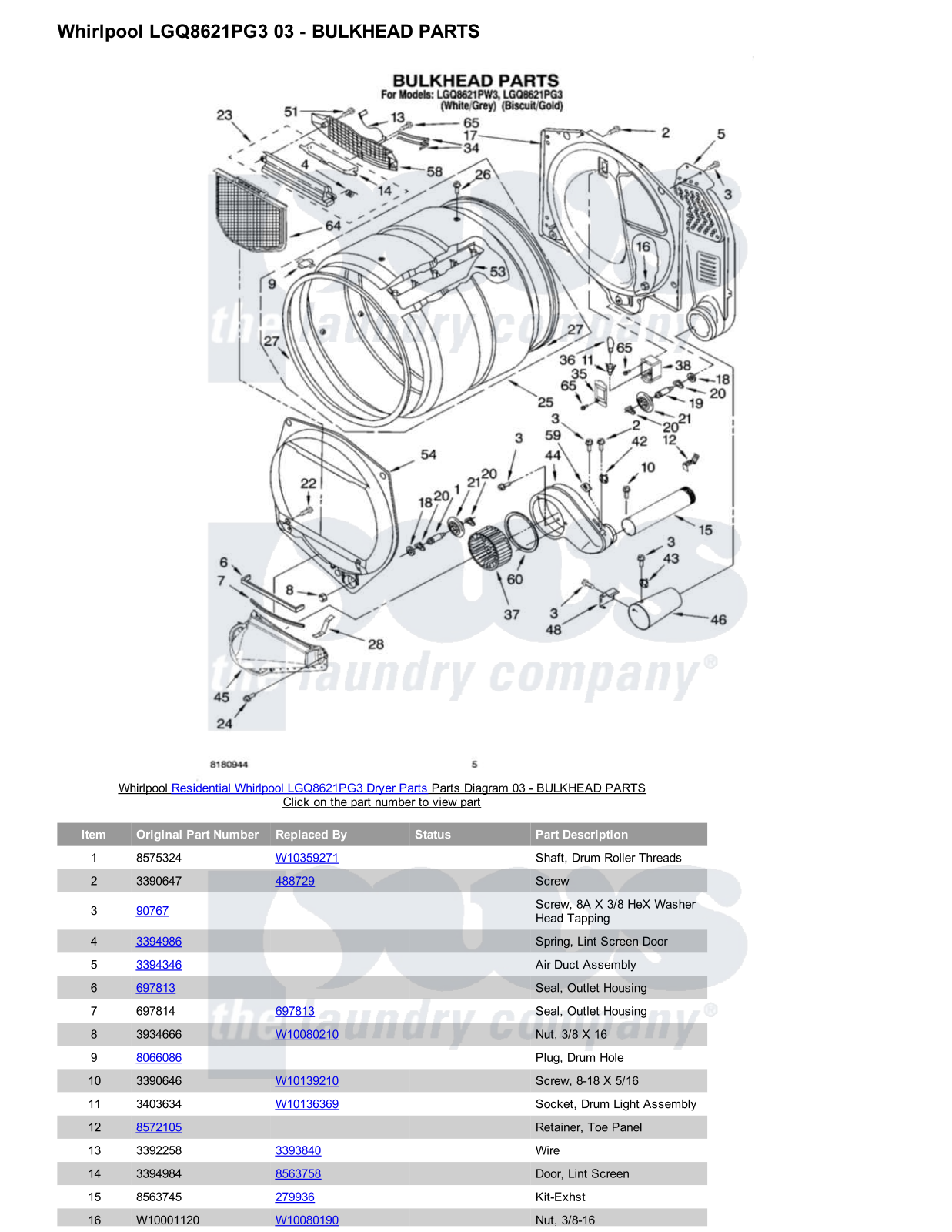 Whirlpool LGQ8621PG3 Parts Diagram