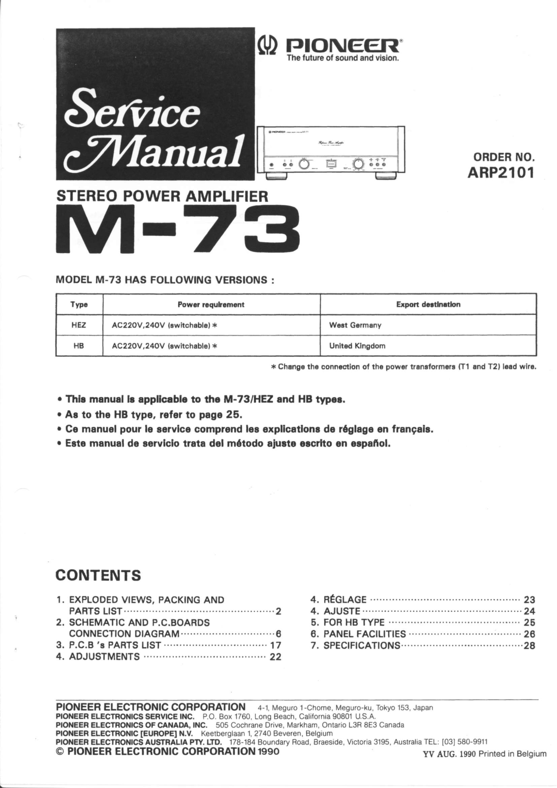 Pioneer M-73 Service manual