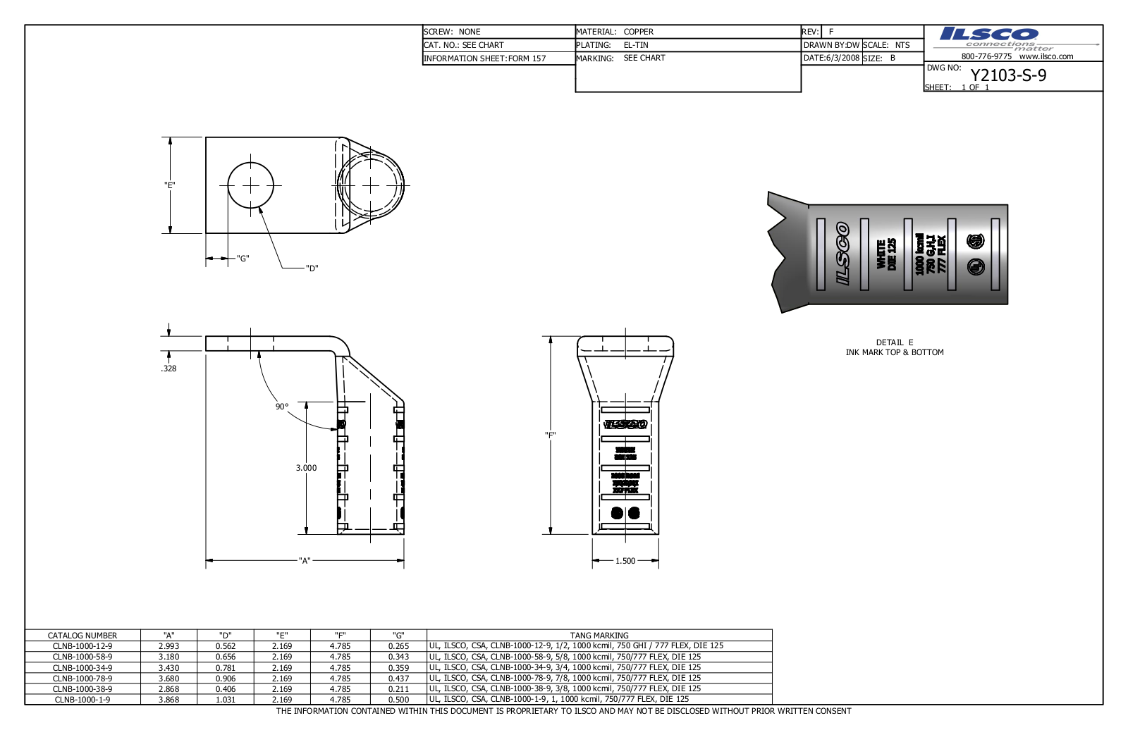 Ilsco CLNB-1000-12-9 Data sheet