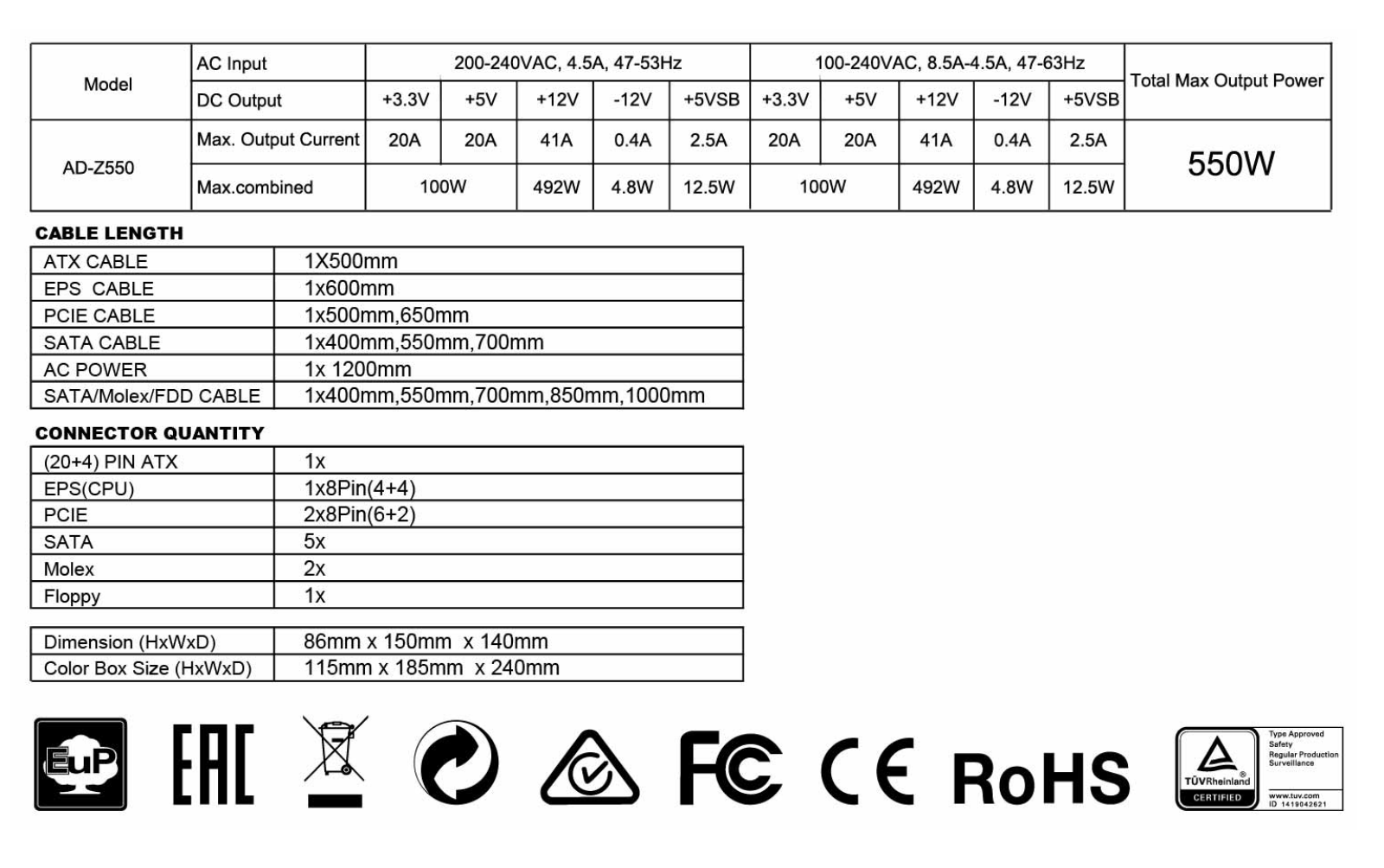 AZZA AD-Z550 User Manual