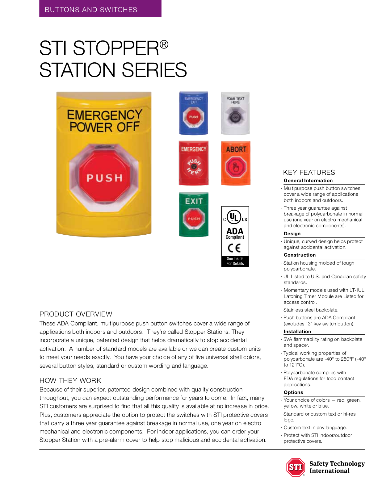 Safety Technology International STI Stopper Station Series Data Sheet