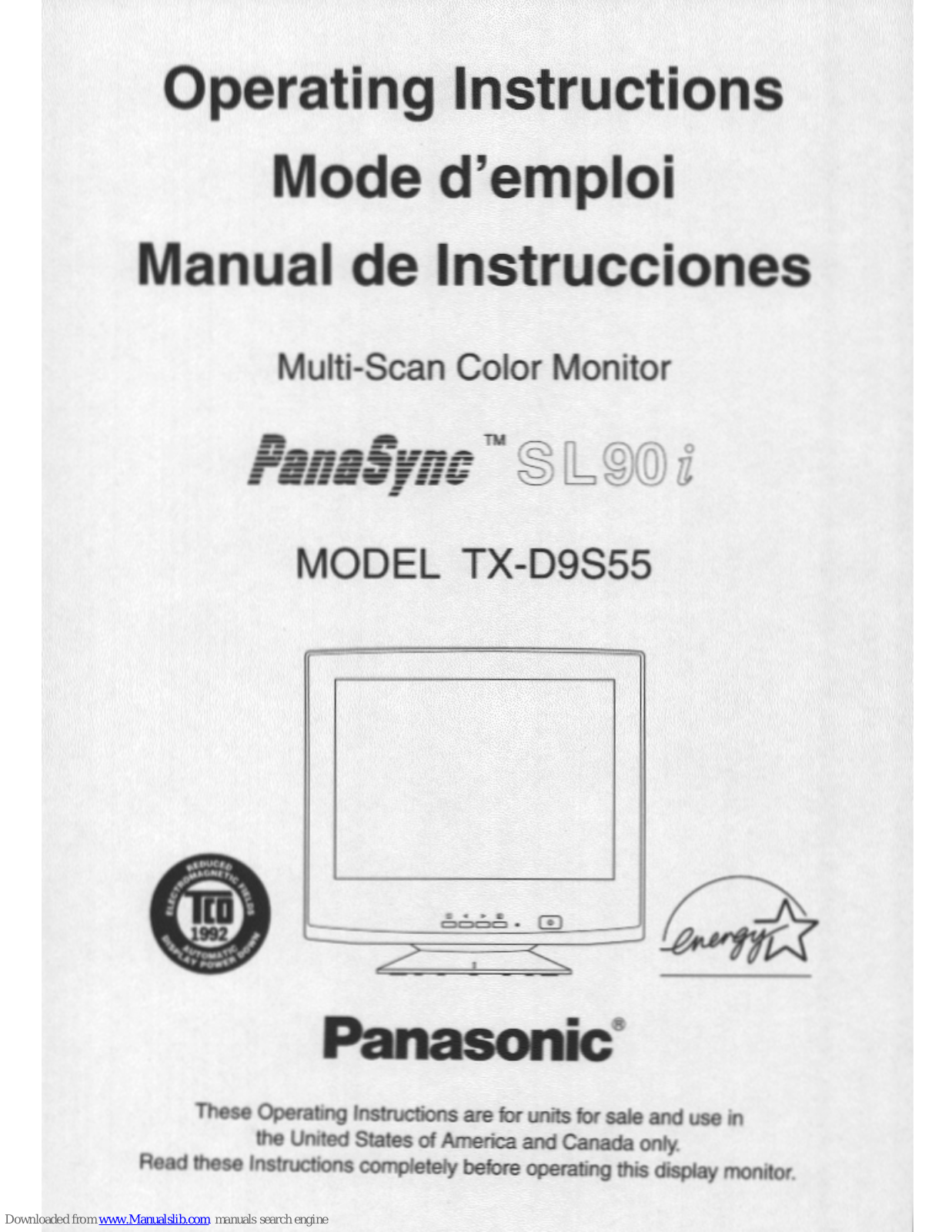 Panasonic PANASYNC TX-D9S55, PANASYNC TX-D9S55M, PANASYNC SL90i User Manual