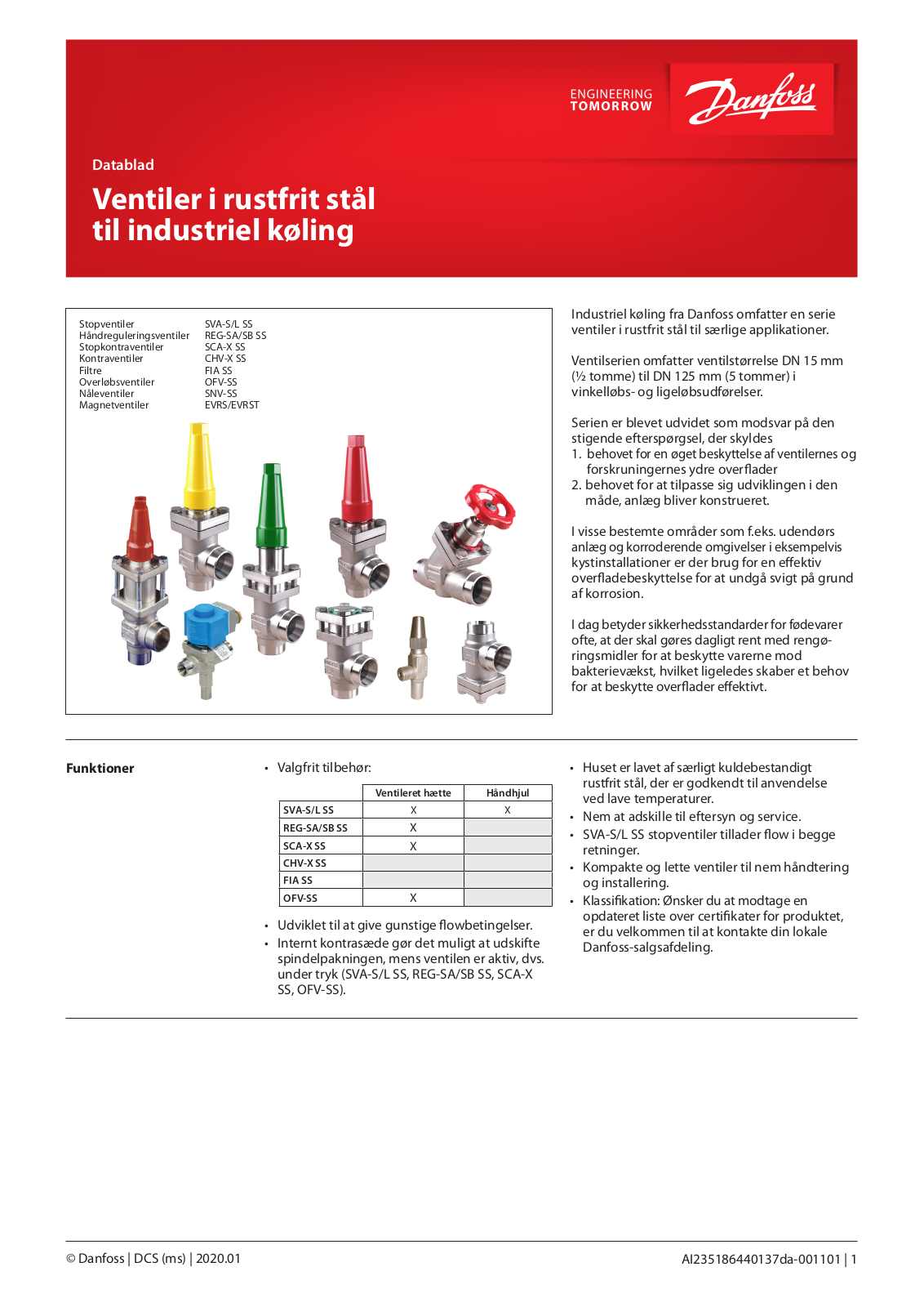 Danfoss SVA-S SS, SVA-L SS, REG-SA SS, REG-SB SS, SCA-X SS Data sheet