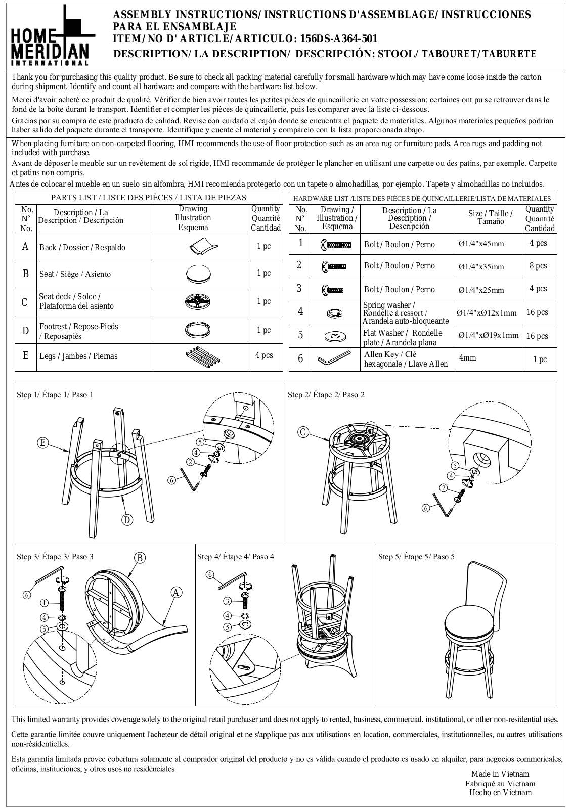 HomeFare 156DSA364501 Assembly Guide