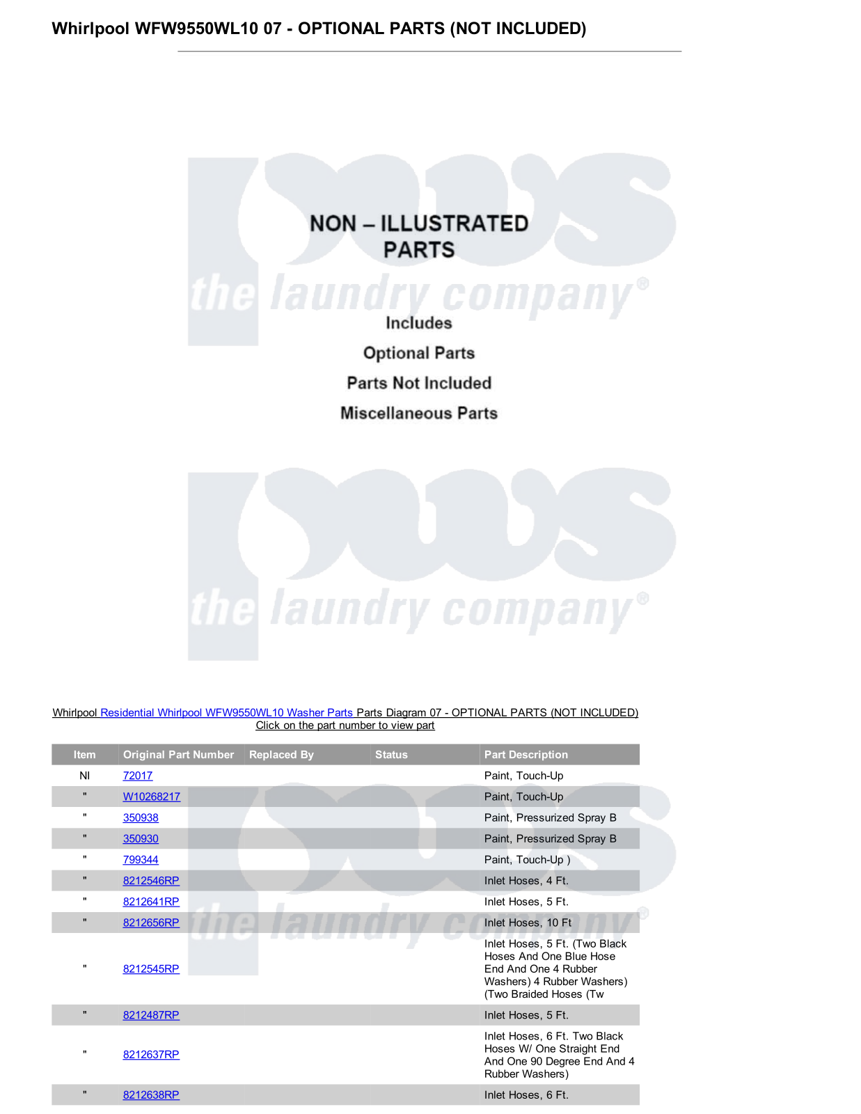 Whirlpool WFW9550WL10 Parts Diagram