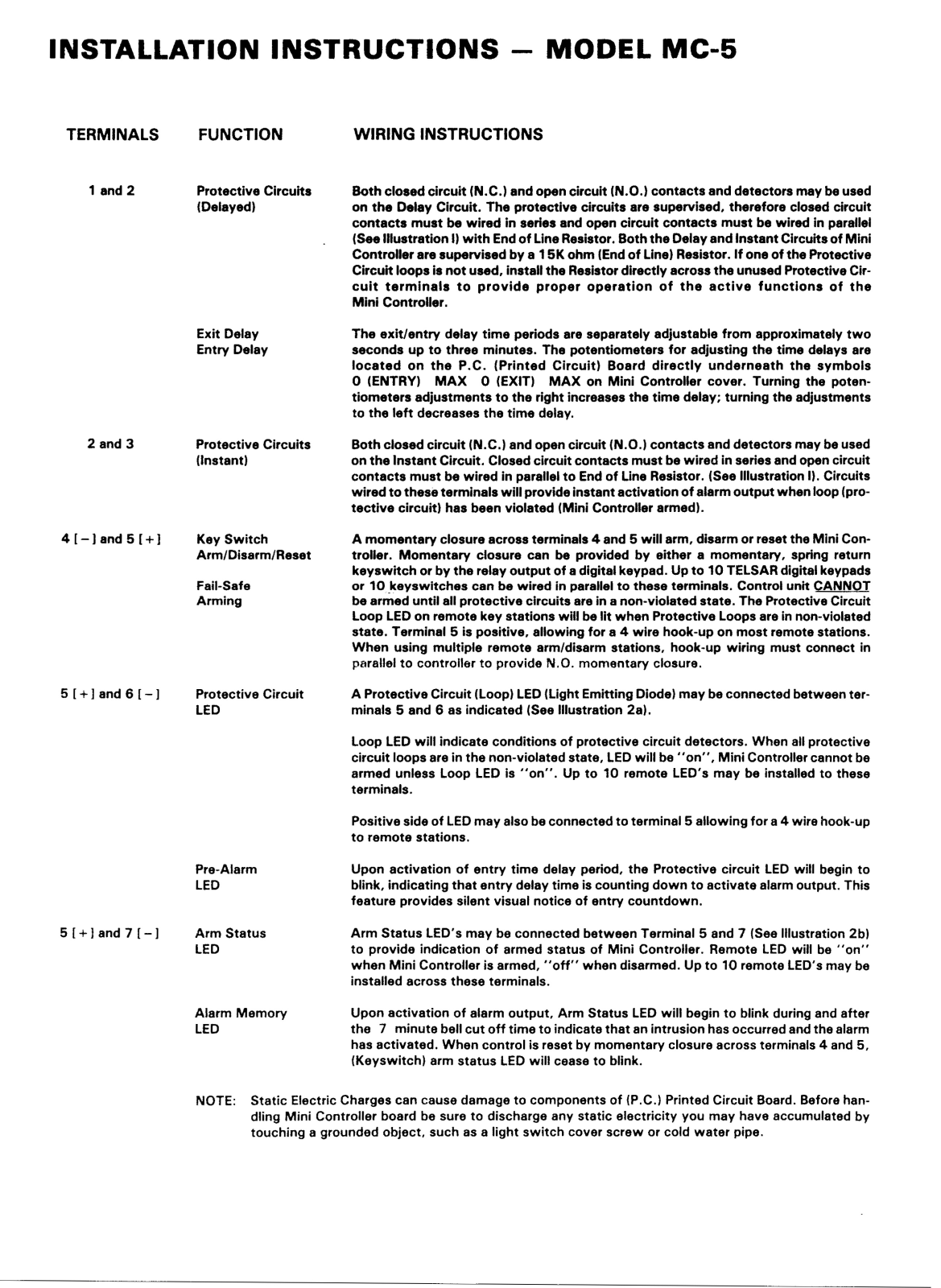 United Security Products MC-5A Specsheet