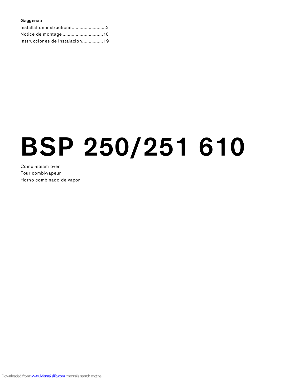 Gaggenau BSP 251 610, BSP 250 610 Installation Instructions Manual