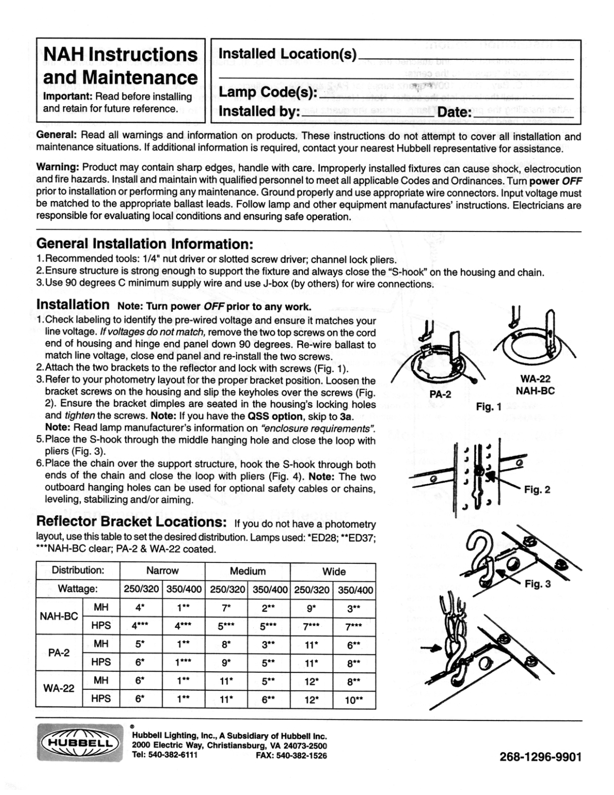 Hubbell Lighting NAH User Manual