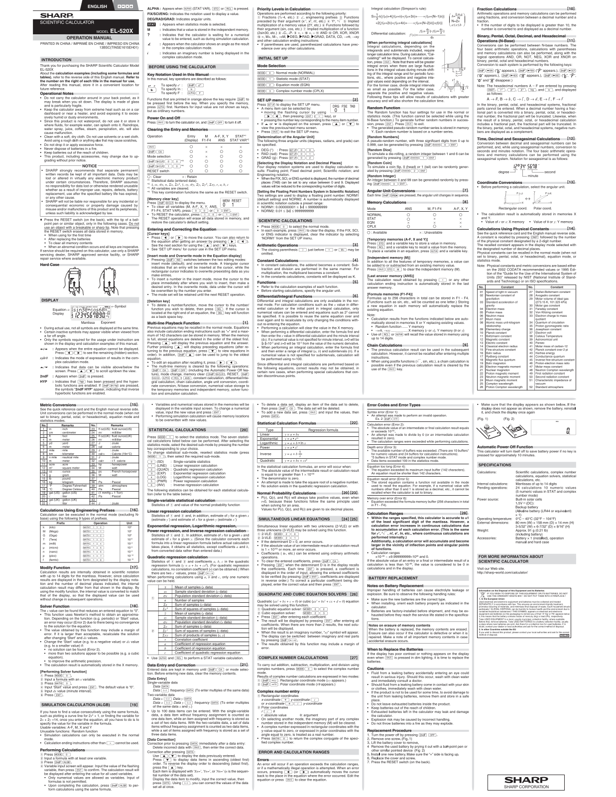 Sharp EL-520X Installation  Manual