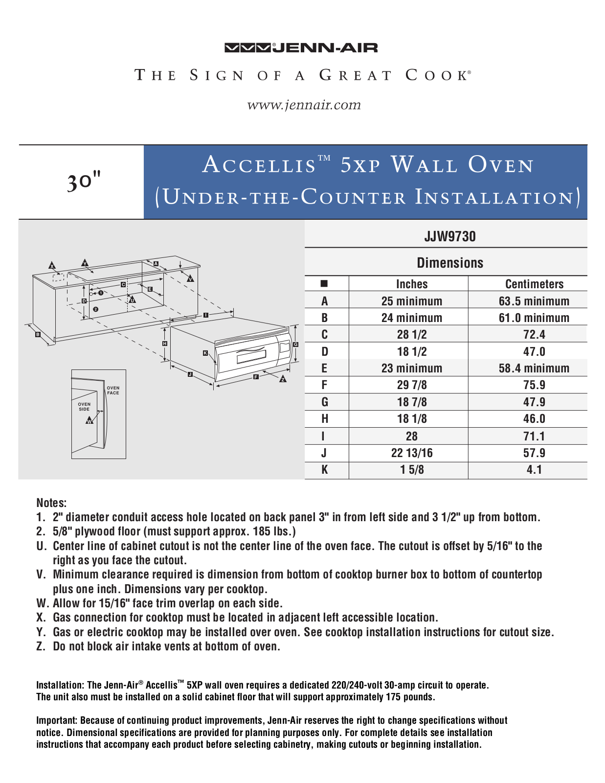 Jenn-Air JJW9730 Dimension Guide