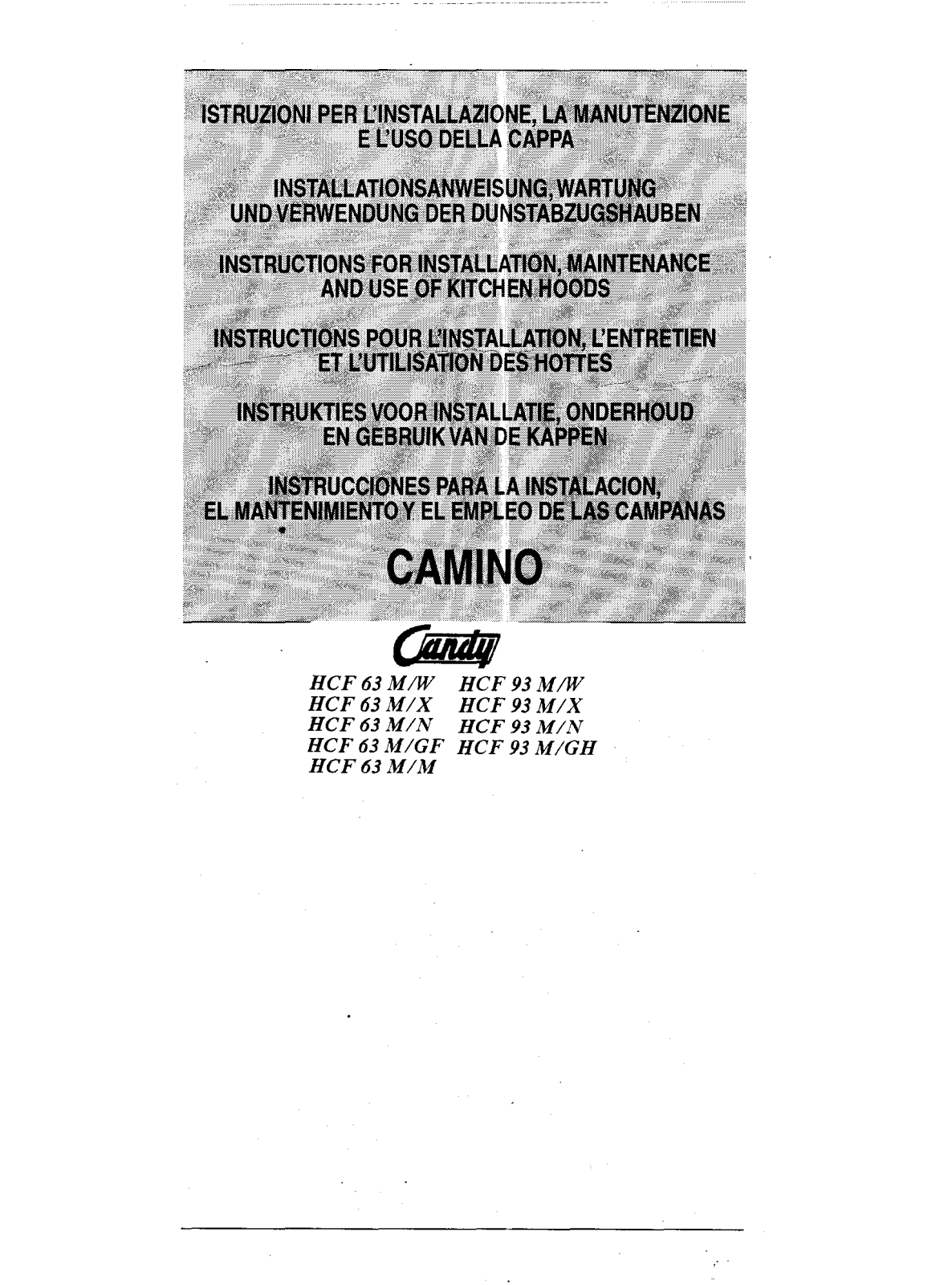 Candy HCF63 M/N, HCF 93 M/W, HCF 93 M/X, HCF63 M/W, HCF 93 M/N User Manual