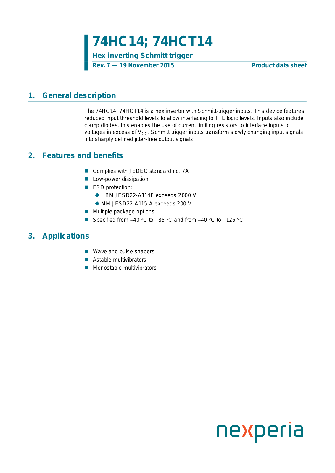 NEXPERIA 74HCT14D Datasheet - ManualMachine.com