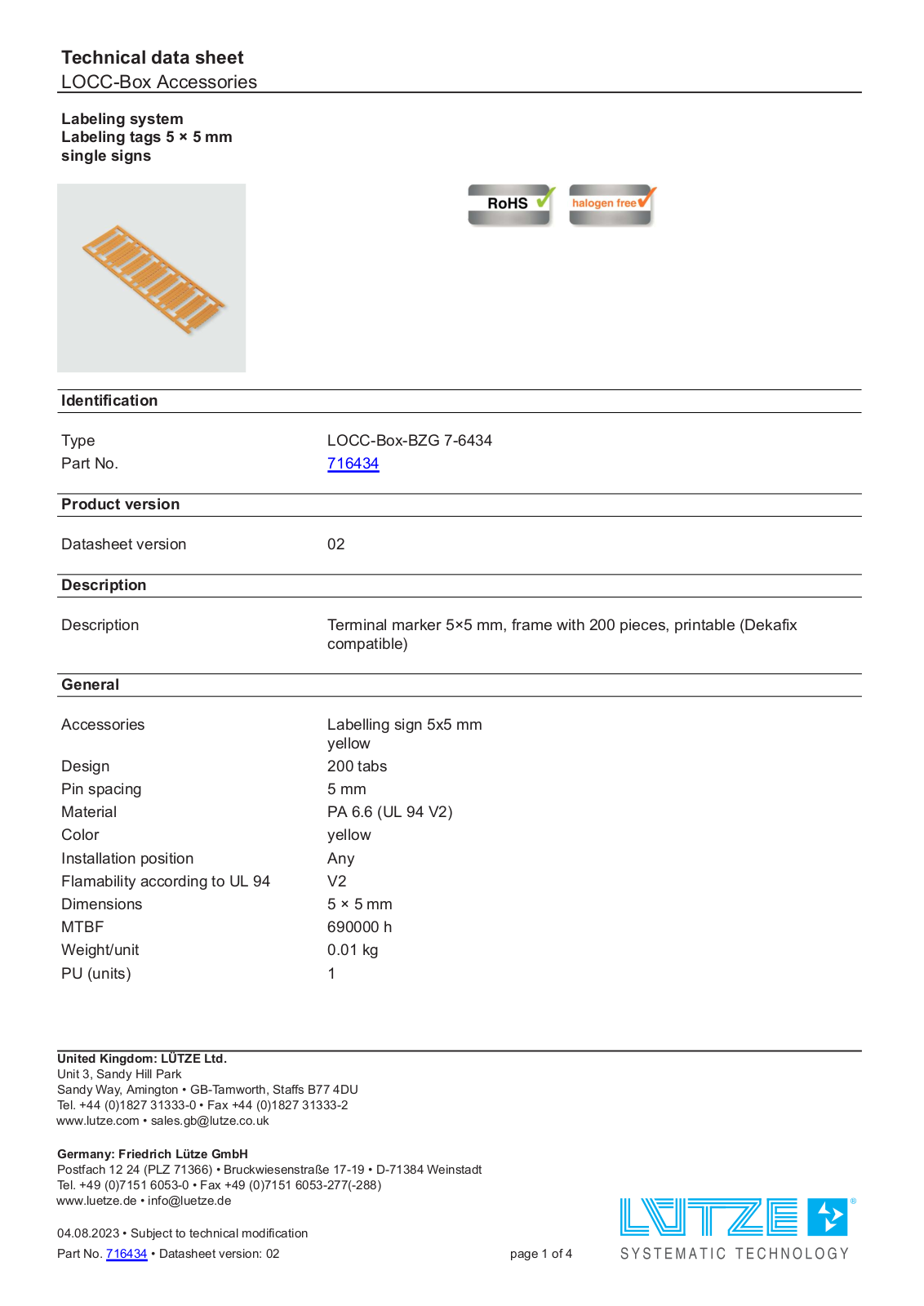 LUTZE 716434 Specification - ManualMachine.com