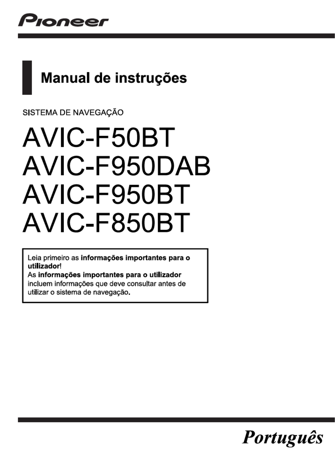 Pioneer AVIC-F950BT, AVIC-F850BT, AVIC-F50BT User manual