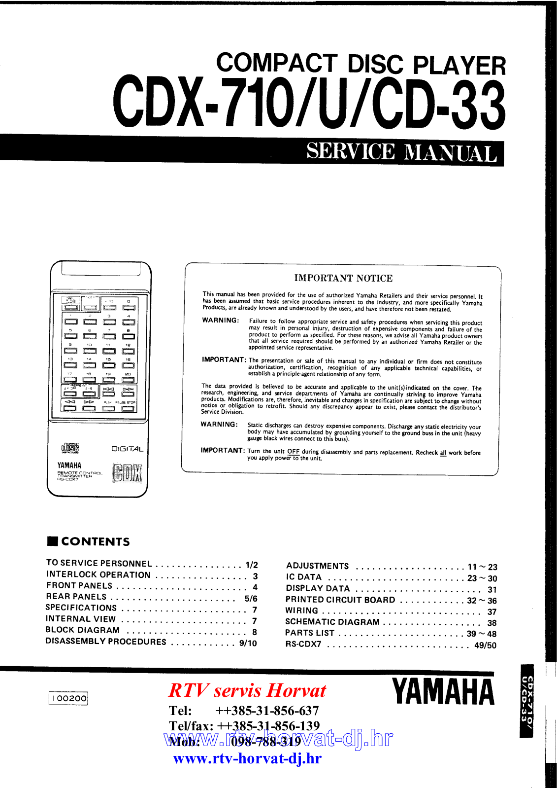 Yamaha CDX-710, CDX-710-U, CD-33 Service manual