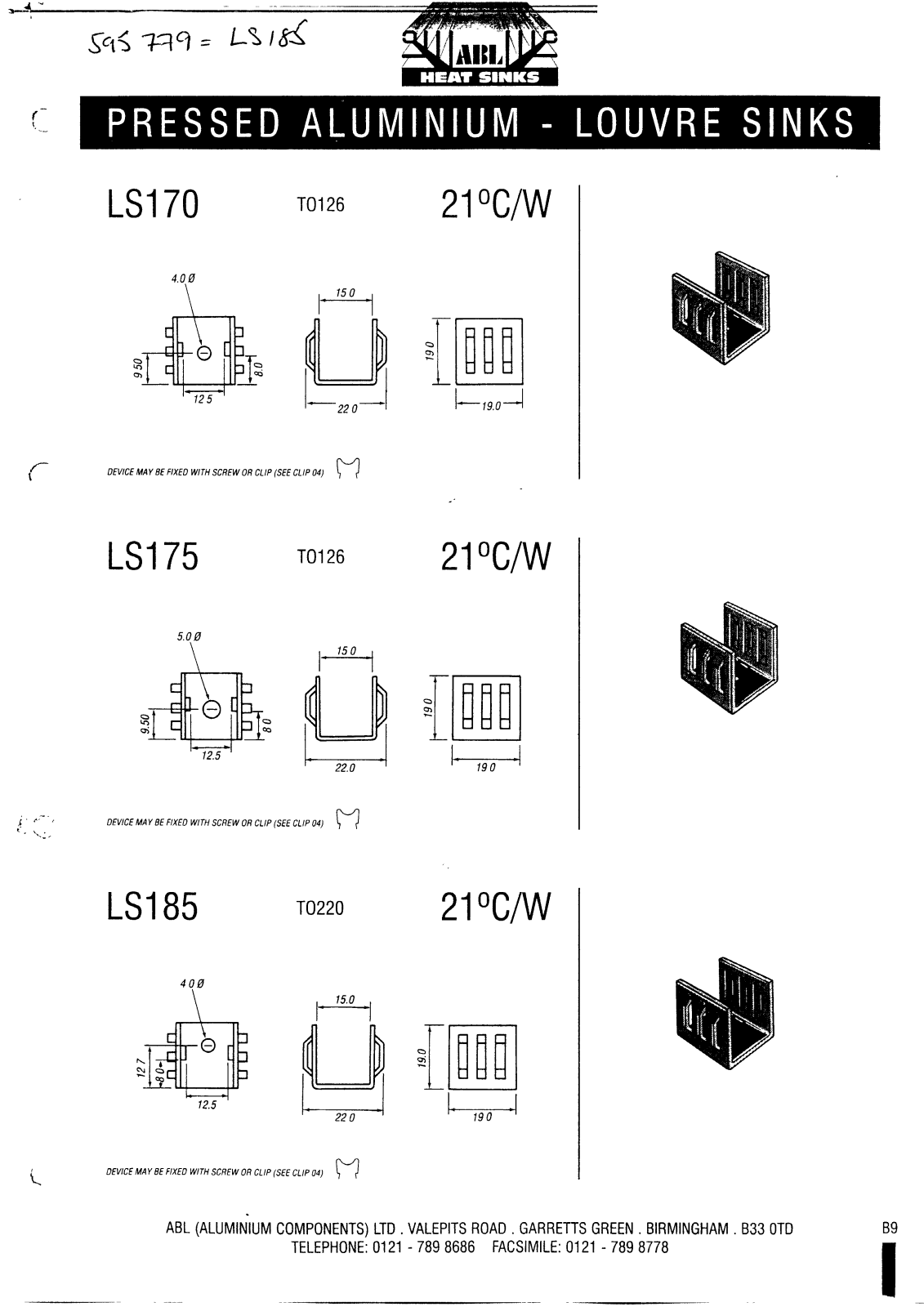 ABL HEAT SINKS LS170, LS175, LS185 Service Manual