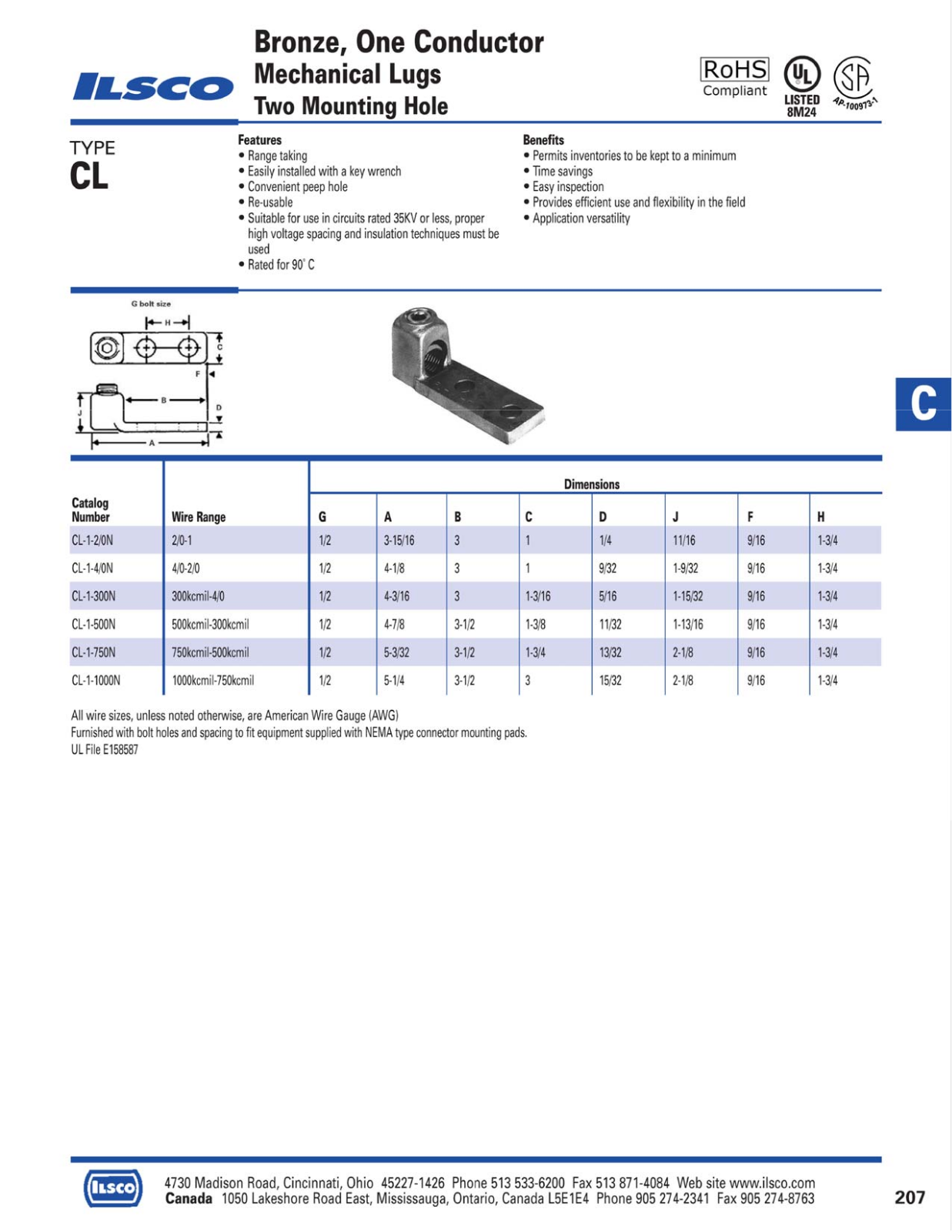 Ilsco Bronze One Conductor Catalog Page