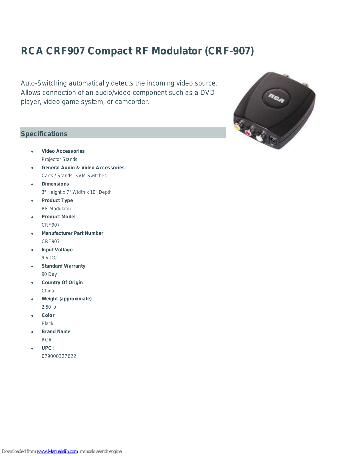 Audiovox CRF907 Specifications