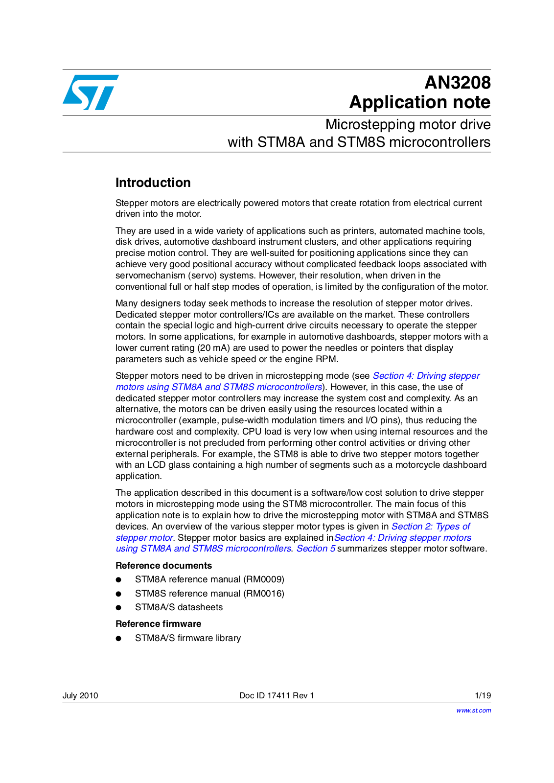 ST AN3208 Application note