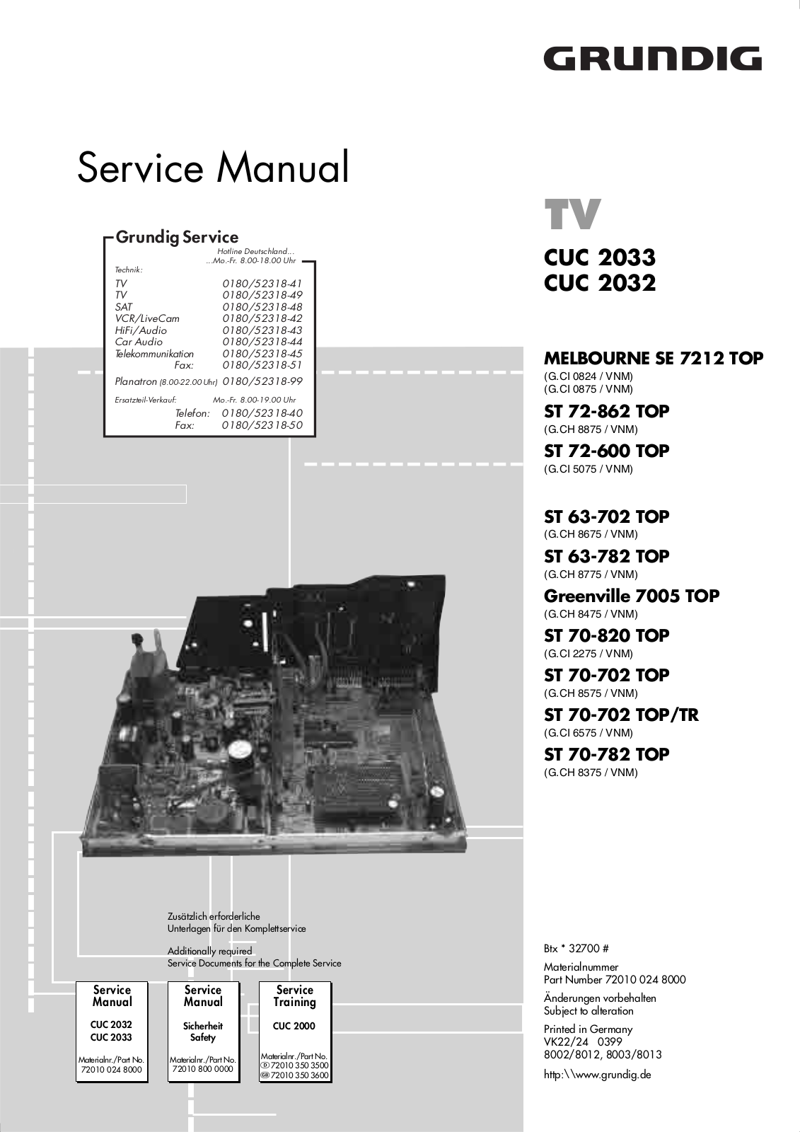 Grundig ST 70-782 TOP, ST 70-702 TOP, ST 70-820 TOP, ST 63-782 TOP, ST 63-702 TOP Service Manual