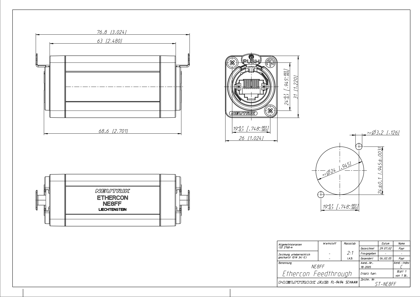 Neutrik NE8FF Drawing manual