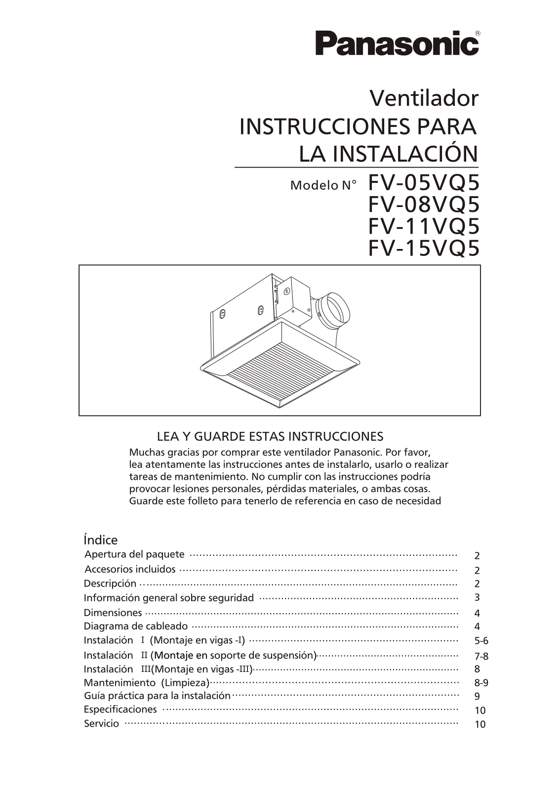 Panasonic FV-08VQ5-4.27, fv-08vq5 Installation