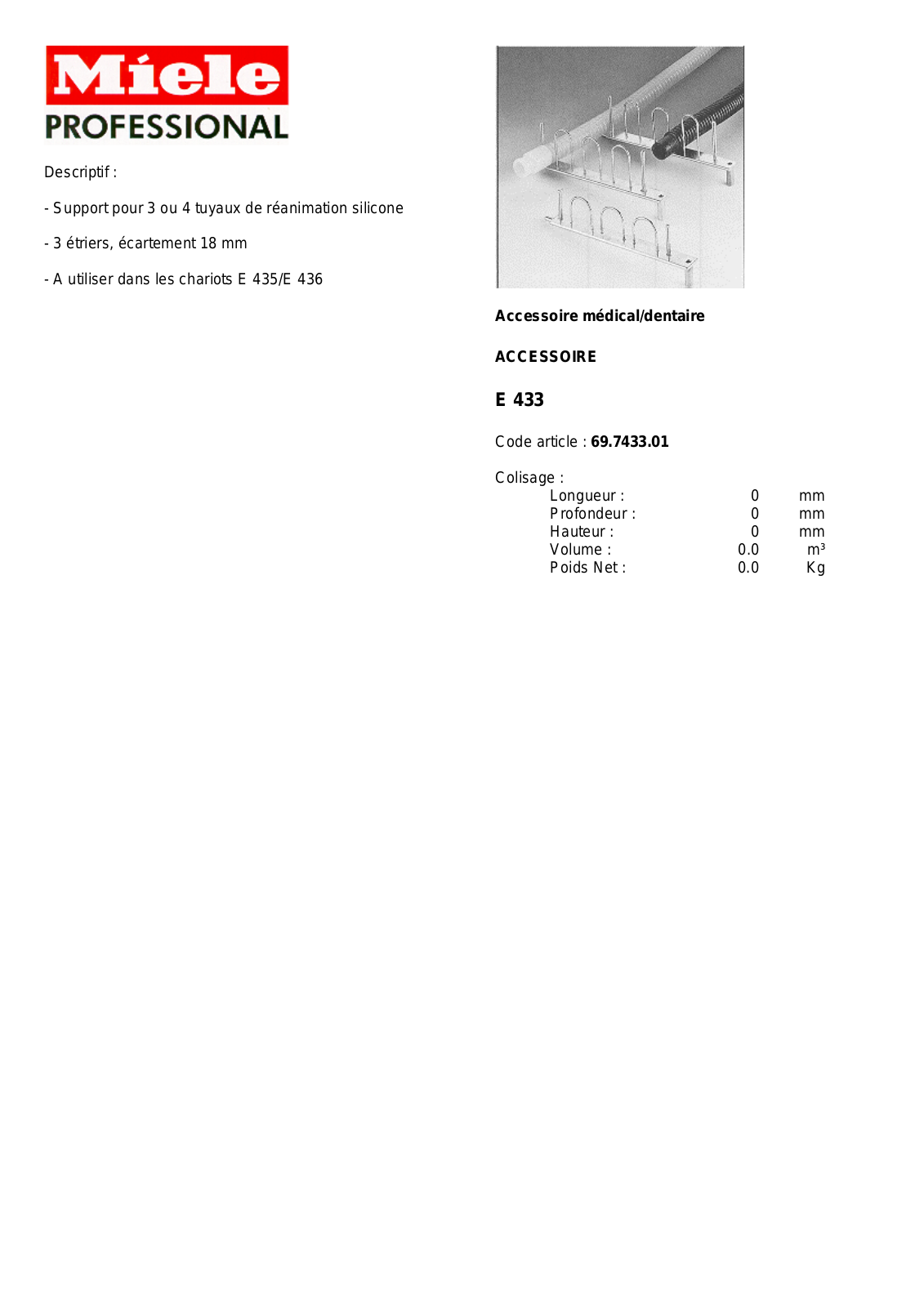 MIELE E 433 DESCRIPTIF User Manual